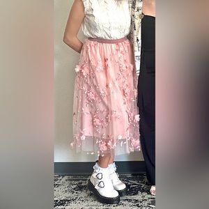 Floral Appliqué Chiffon Maxi Skirt S